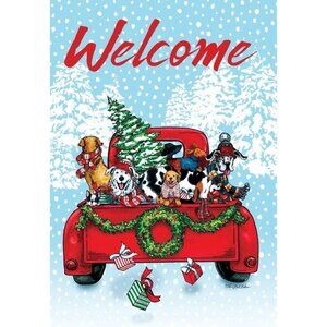 Puppy Dog Christmas Garden Flag Holiday Party Banner Red Farm Truck Winter Decor